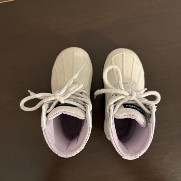 Sperry Toddler Duck Boots Size 6 Gray White Iridescent Lace-Up Rain Boots - Picture 5 of 10